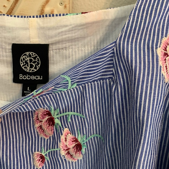 Bobeau embroidered stripe cold shoulder dress L - Picture 3 of 6